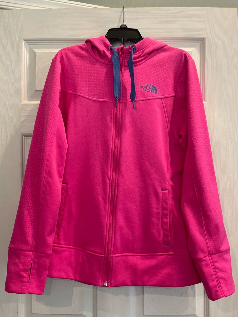 The North Face Women's Hot Pink Hooded Zip Jacket with Blue Accents